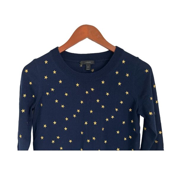 J.CREW Crewneck Tippi Merino wool sweater in embroidered stars navy blue gold XS - Picture 5 of 8